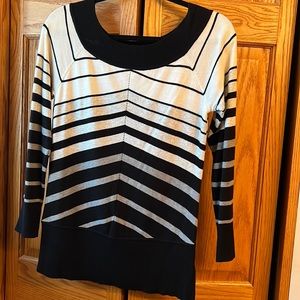 Sweater princess neckline silver metallic stripes raglin sleeve v